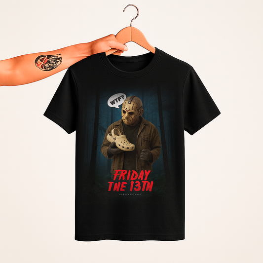 Playera de Jason Viernes 13 con Crocs, color negro tipo Vintage