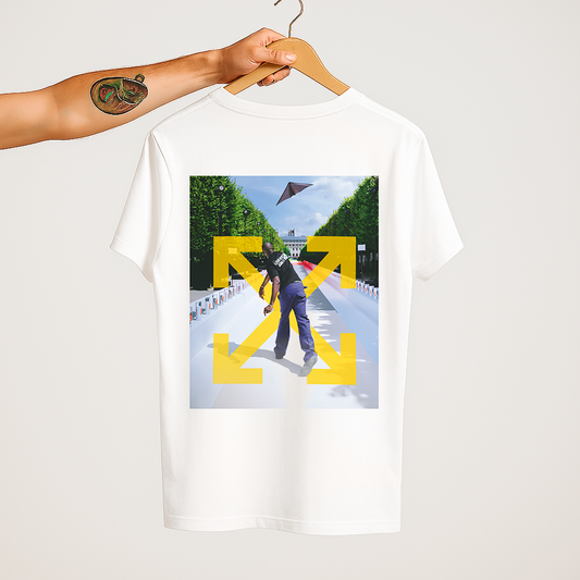 Playera VIRGIL ABLOH, Estilo retro oversized blanca