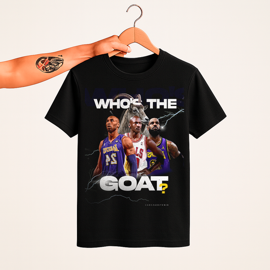 Playera “Quien es el GOAT?” Estilo retro oversized negra.