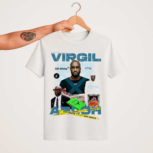 Playera VIRGIL ABLOH, Estilo retro oversized blanca